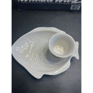 8pc Whittier Ware Fish Shaped Seafood Dish w Dipping Cups NOS